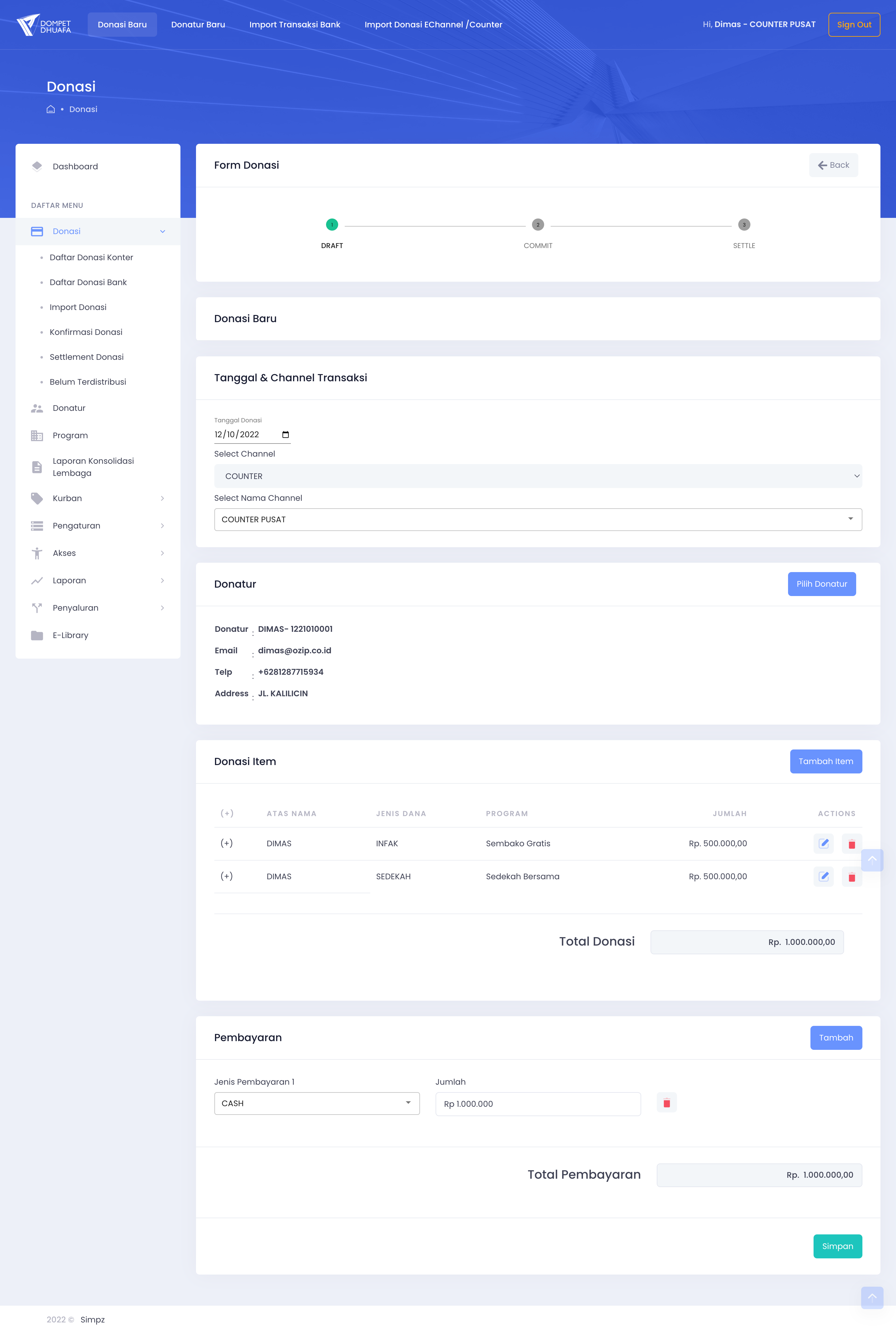 Donation Filled Form