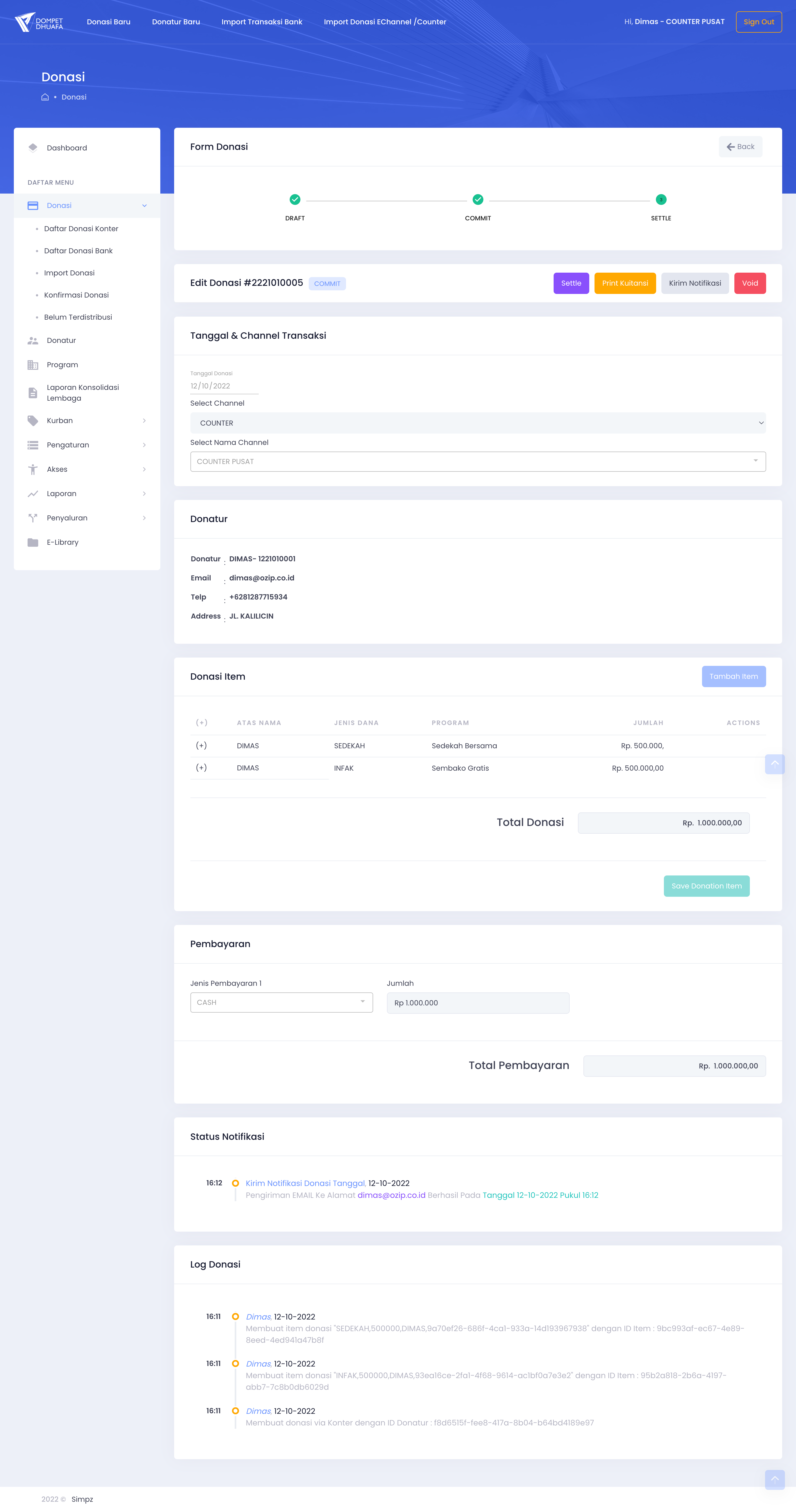 Donation Detail Commit