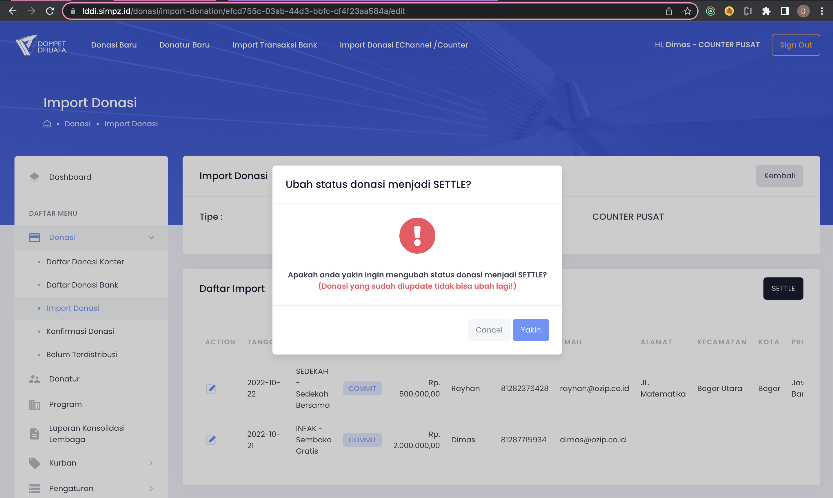 Detail Import Donation Modal