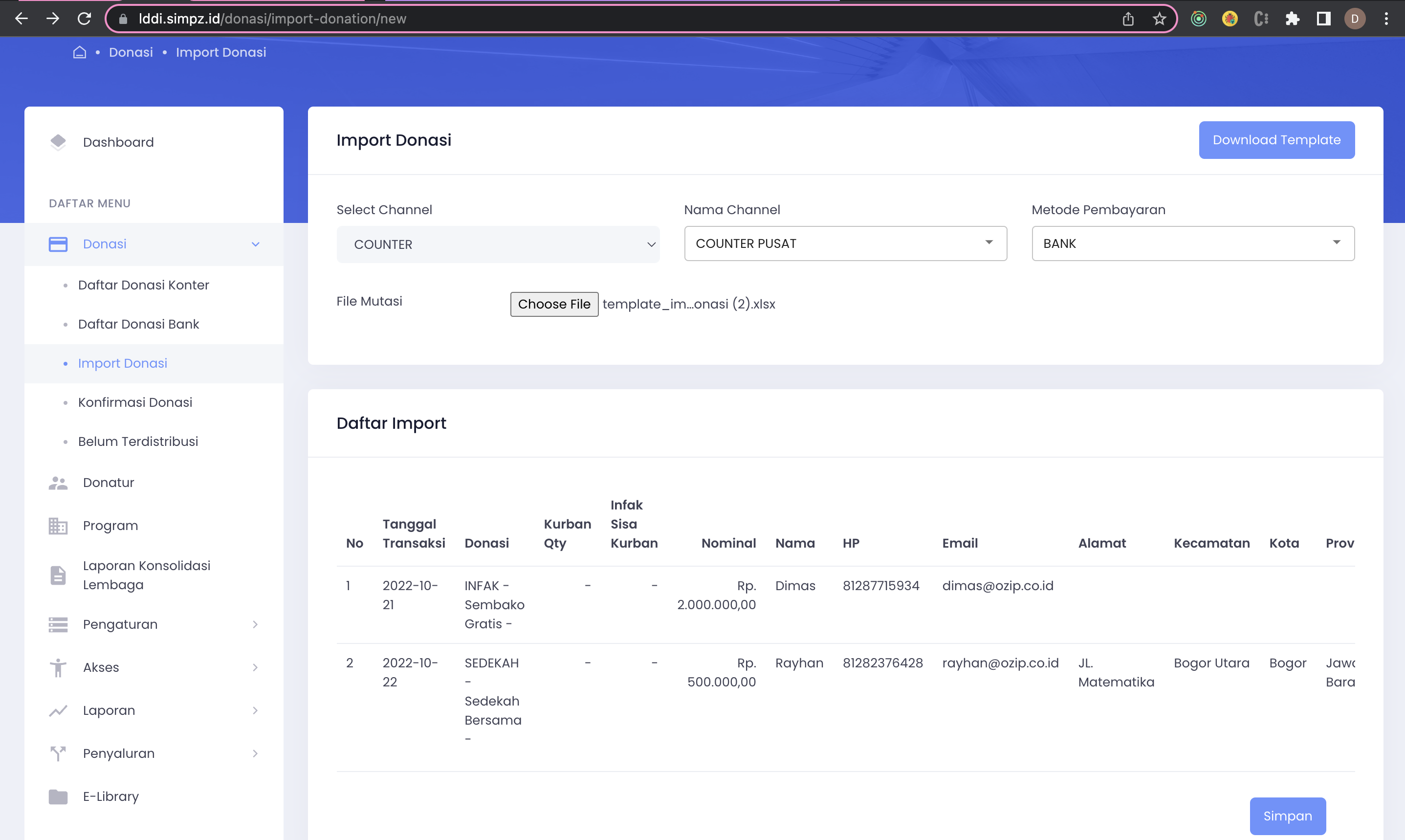 Import Donation Form Filled