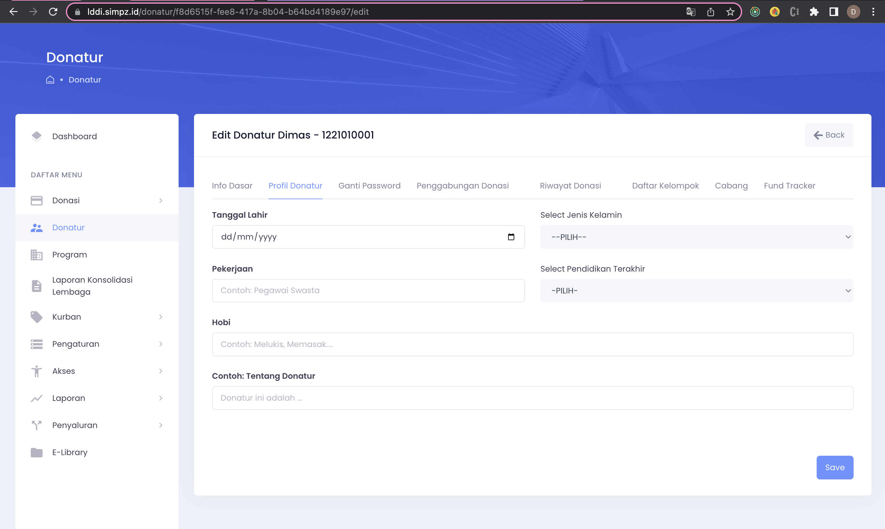 Donatur Profile Form