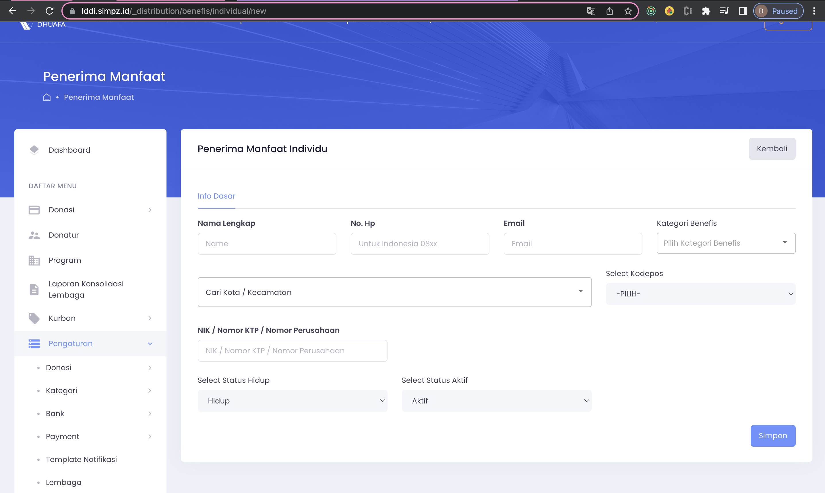 Benefis Individual Form