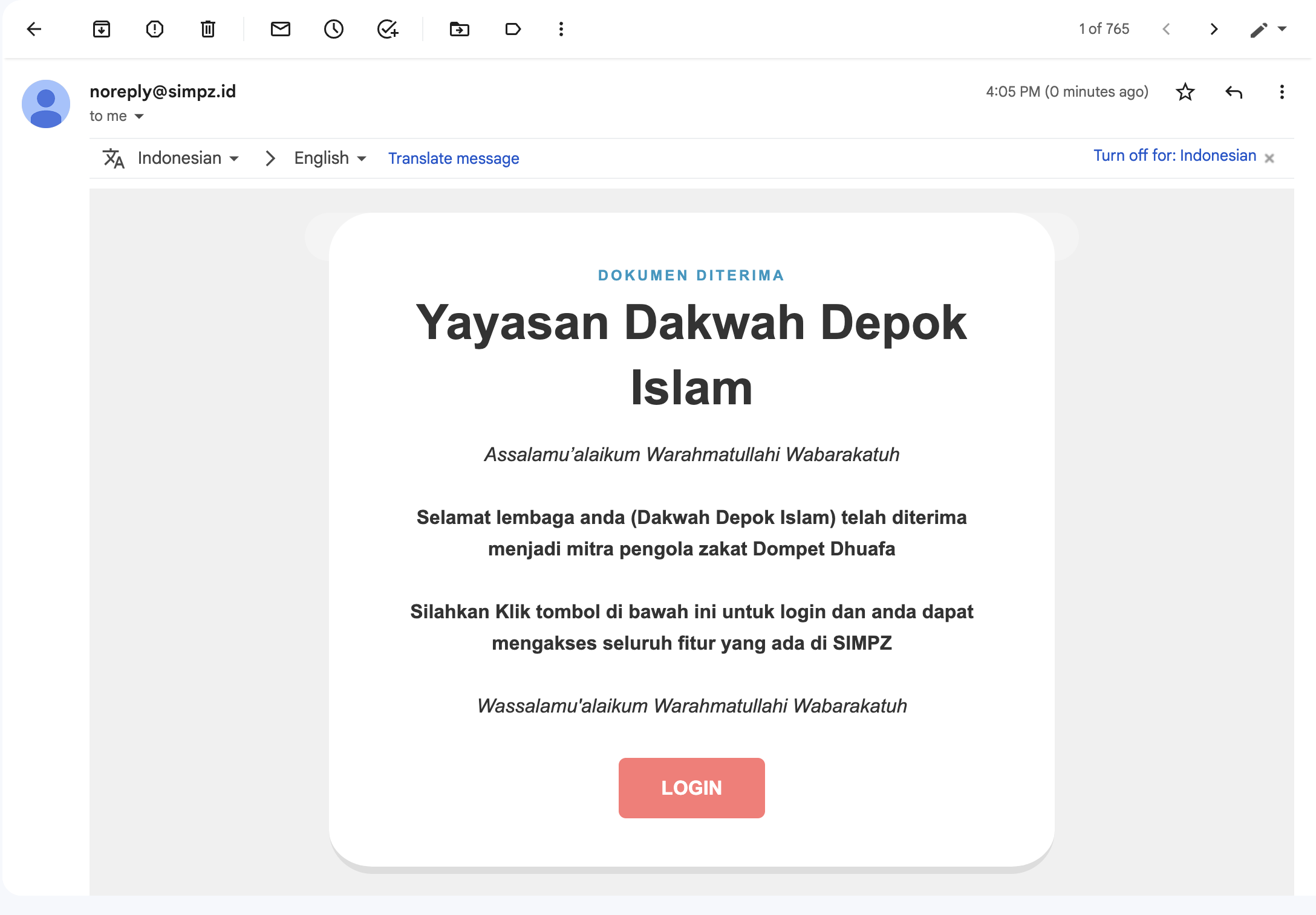 Email Dokumen Diterima