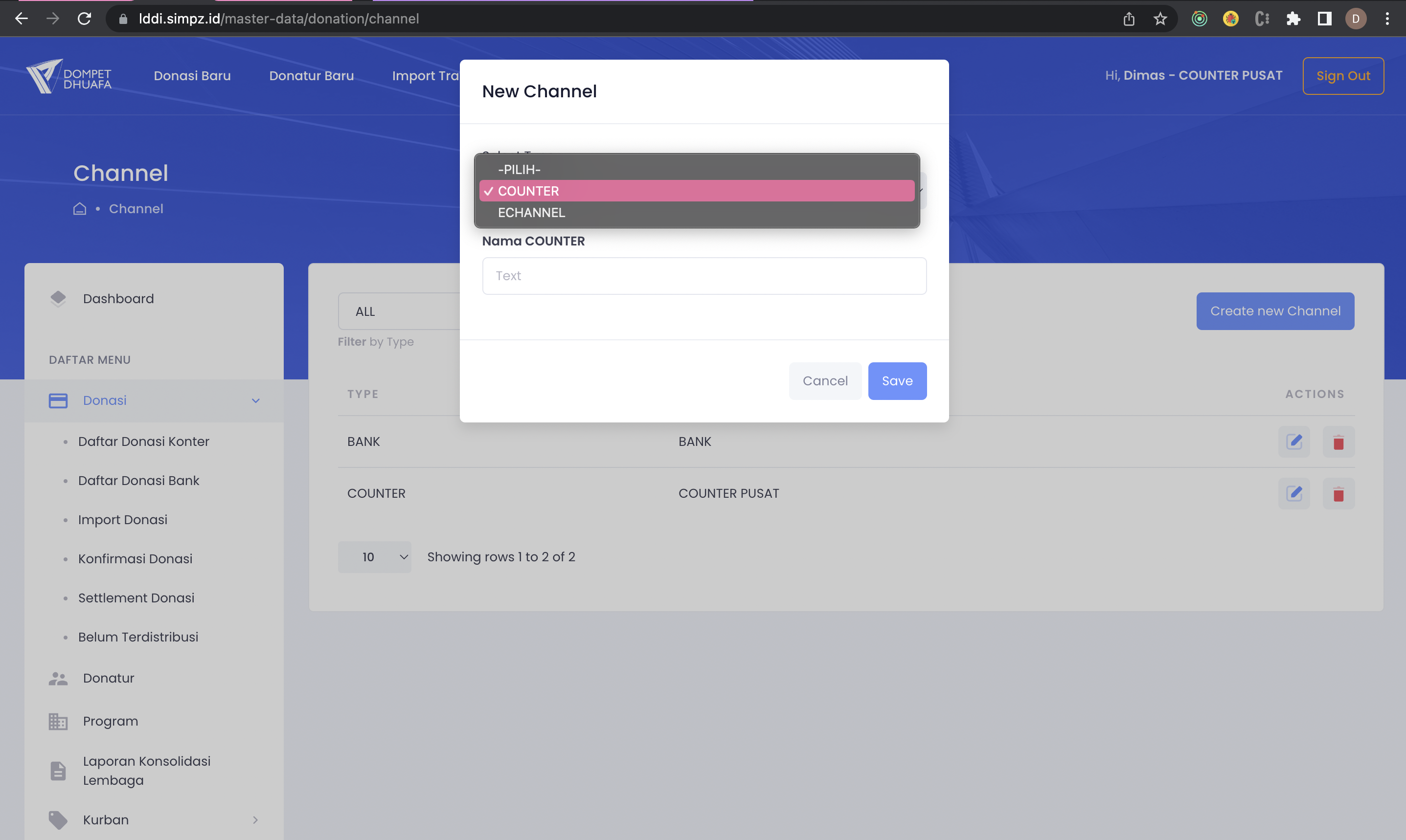Channel Counter Form
